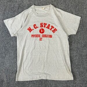 Vintage 80s NC State Physical Education 82 T-Shirt Gray Screen Stars USA Large